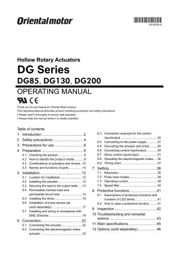 Hollow Rotary Actuators DG Series DG85,DG130 ... - Oriental Motor