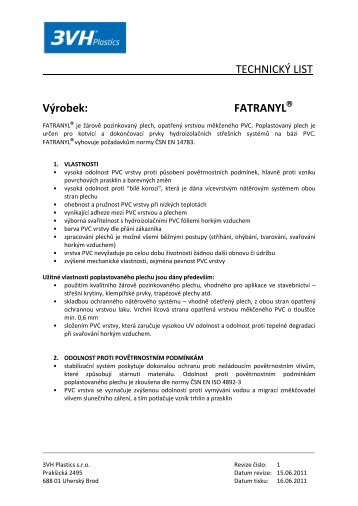 TECHNICKÝ LIST Výrobek: FATRANYL - Fatrafol