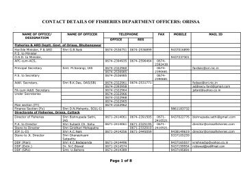 contact details of fisheries department officers: orissa - Directorate of ...