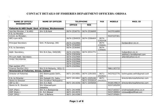 contact details of fisheries department officers: orissa - Directorate of ...