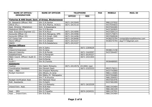 contact details of fisheries department officers: orissa - Directorate of ...