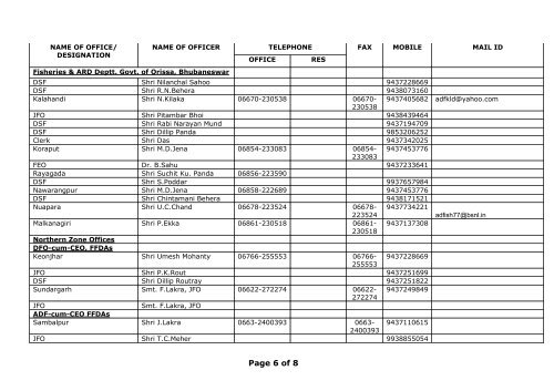 contact details of fisheries department officers: orissa - Directorate of ...