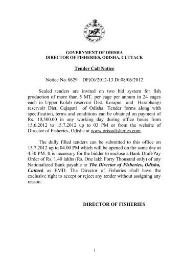 tender call notice dated 08-06-2012 - Directorate of Fisheries