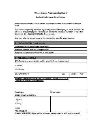 Application for Occasional Licence - Orkney Islands Council