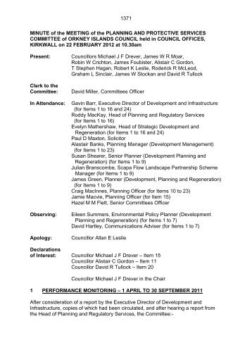 Planning and Protective Services Committee - 22 February 2012