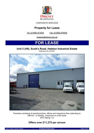 Unit 2 (H9), Scott's Road, Hatston Industrial Estate - Orkney Islands ...