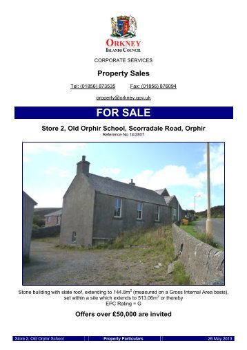 Sale Particulars for Store 2, Old Orphir School, Scorradale Road ...