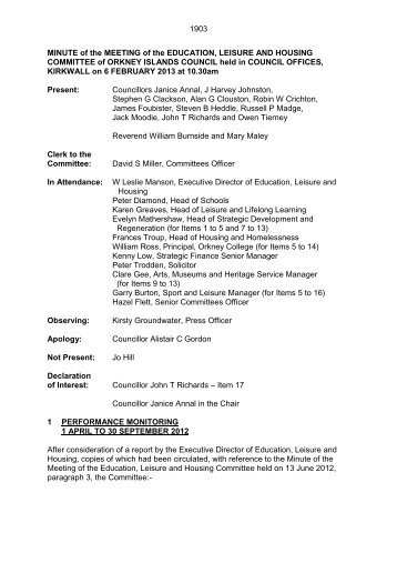 ELH - 6 February 2013 - Minutes - Orkney Islands Council