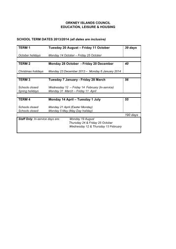 School Term Dates - Orkney Islands Council