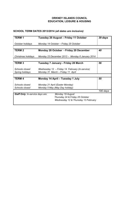 School Term Dates - Orkney Islands Council