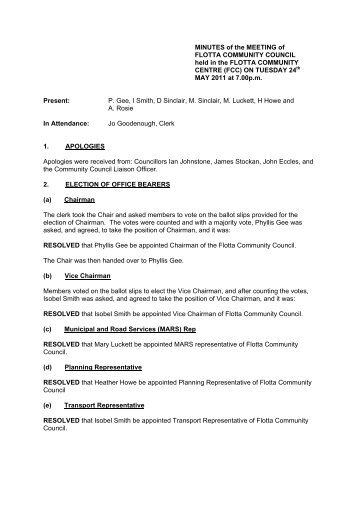 Flotta Community Council Minutes - 24 May 2011 - Orkney Islands ...