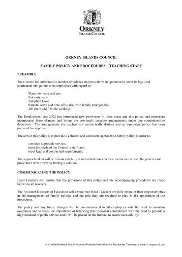 Family Policy and Procedures for Teaching Staff - Orkney Islands ...