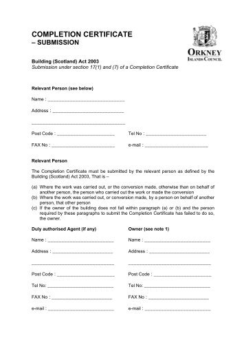 Completion Certificate Submission - Orkney Islands Council
