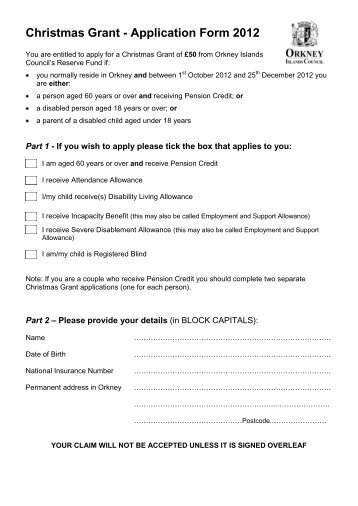 Christmas Grant Form - 2012 - Orkney Islands Council