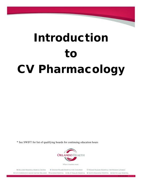 Introduction to CV Pharmacology - Orlando Health