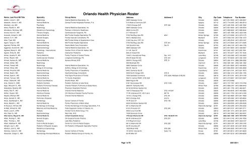 Orlando Health Physician Roster