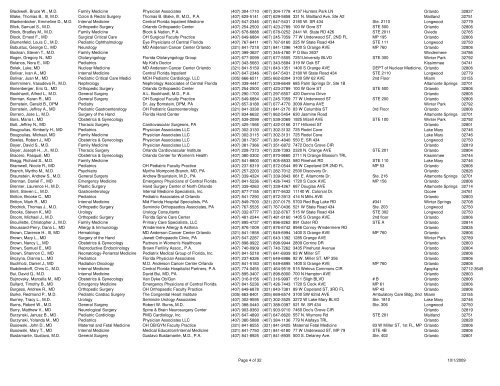 Orlando Health Physician Roster