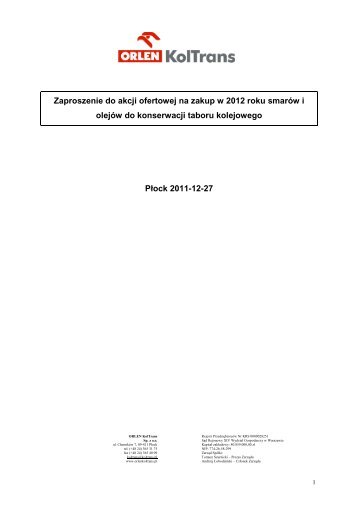 zapytanie na smary i oleje do konserwacji taboru kolejowego 27.12 ...