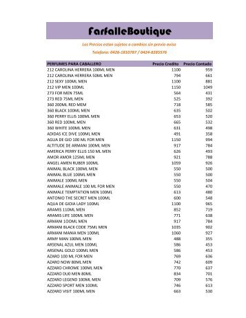 Lista de Precios Septiembre 2012 - Farfalle Boutique