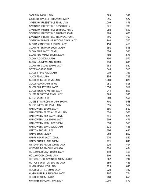 Lista de Precios Septiembre 2012 - Farfalle Boutique