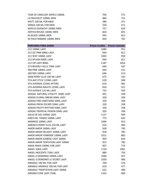 Lista de Precios Septiembre 2012 - Farfalle Boutique