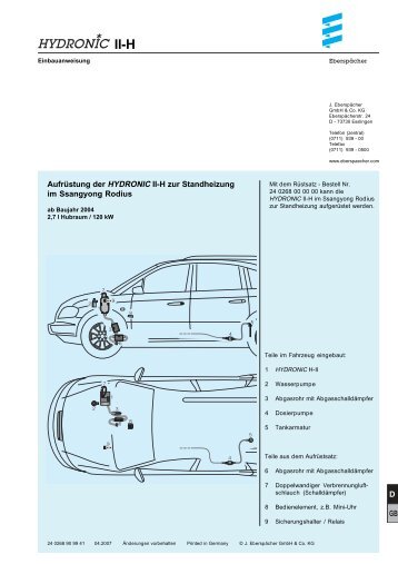 Aufrüstung der HYDRONIC II-H zur Standheizung im ... - Ersatzteilbox