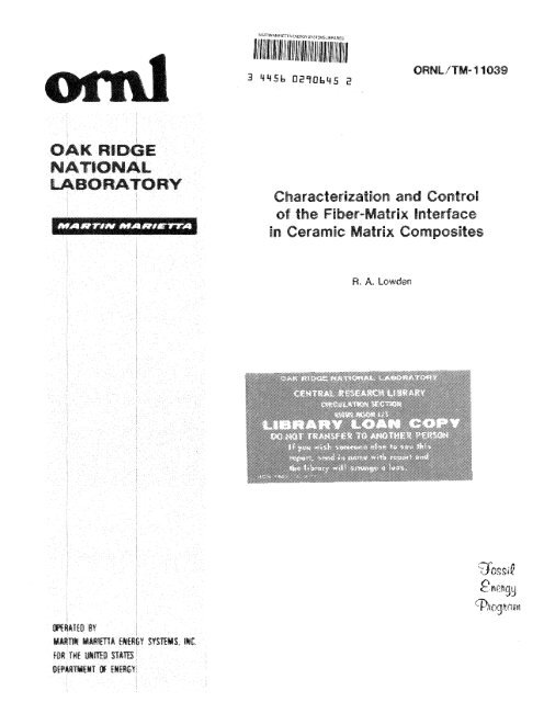 Characterization and control of the fiber-matrix interface in ceramic ...