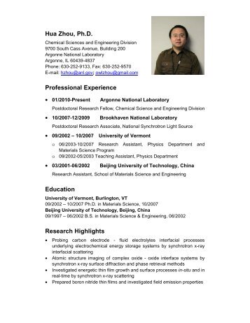 Hua Zhou, Ph.D. Professional Experience Education Research ...