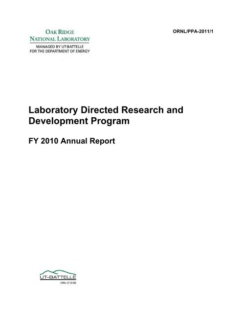 FY2010 - Oak Ridge National Laboratory