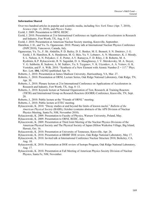 FY2010 - Oak Ridge National Laboratory