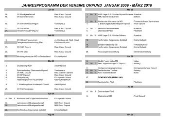 jahresprogramm der vereine orpund januar 2009 - mÃ¤rz 2010