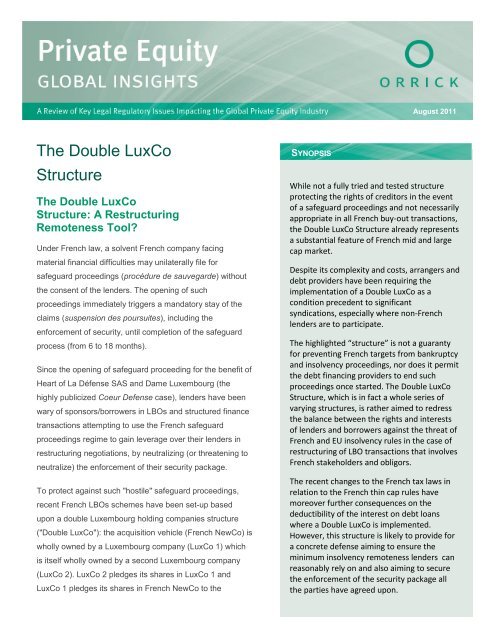 PE Newsletter The Double LuxCo Structure (August 2011)