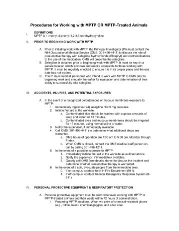 Procedures for Working with MPTP or MPTP-Treated Animals - ORS