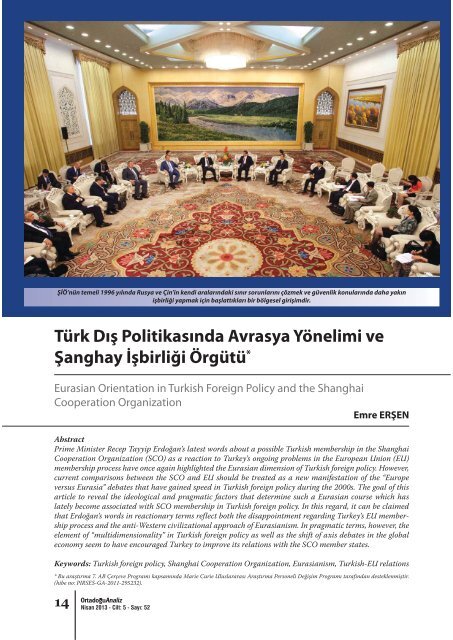 Türk Dış Politikasında Avrasya Yönelimi ve Şanghay İşbirliği Örgütü*