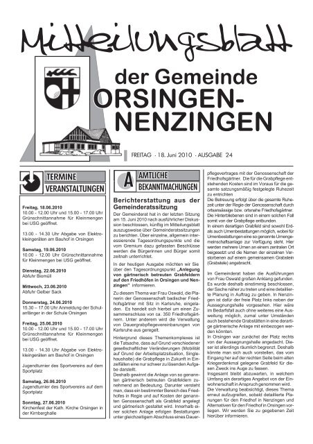 Berichterstattung aus der Gemeinderatssitzung - Orsingen ...