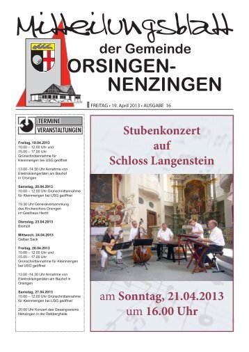 Mitteilungsblatt vom Freitag, 19. April 2013, Ausgabe 16 - Orsingen ...