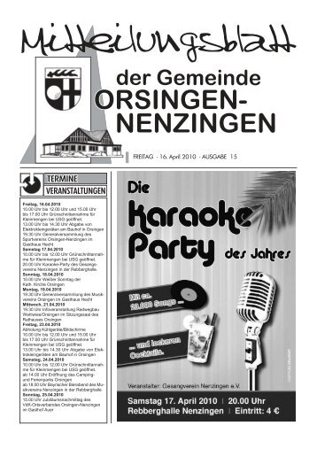 FREITAG â¢ 16. April 2010 â¢ AUSGABE 15 - Orsingen - Nenzingen