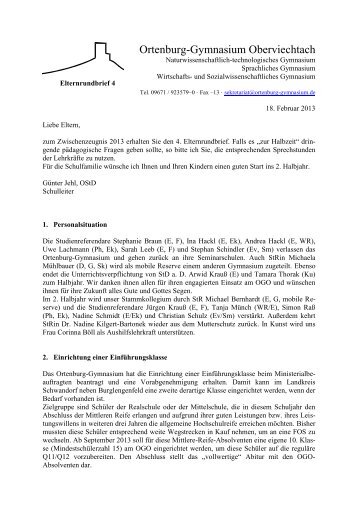 Elternrundbrief 1 â September 2008 - des Ortenburg-Gymnasiums