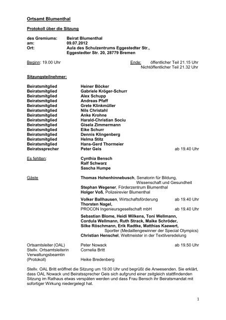 Protokoll 09.07.2012 (pdf, 246.6 KB) - Ortsamt Blumenthal - Bremen