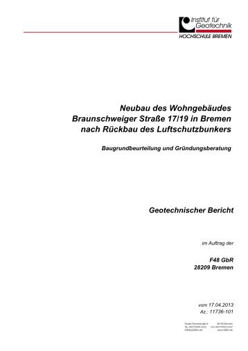 Geotechnischer Bericht - Ortsamt Mitte / Östliche Vorstadt - Bremen