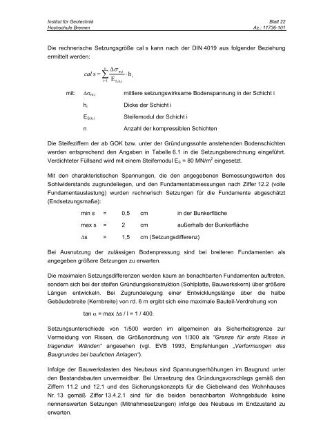 Geotechnischer Bericht - Ortsamt Mitte / Östliche Vorstadt - Bremen