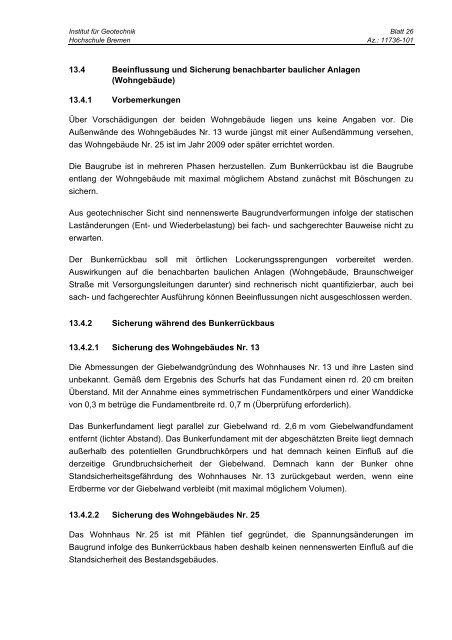 Geotechnischer Bericht - Ortsamt Mitte / Östliche Vorstadt - Bremen