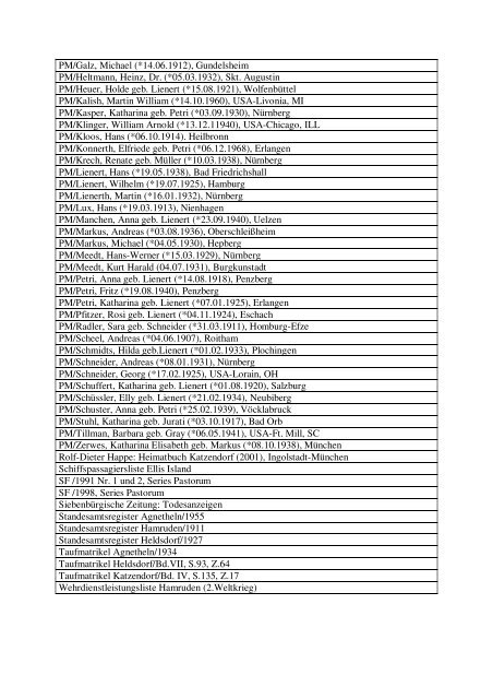 Quellen zum Katzendorfer Ortsfamilienbuch