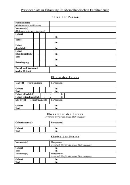 Personenblatt zu Erfassung im MemellÃ¤ndischen ... - Online-OFBs