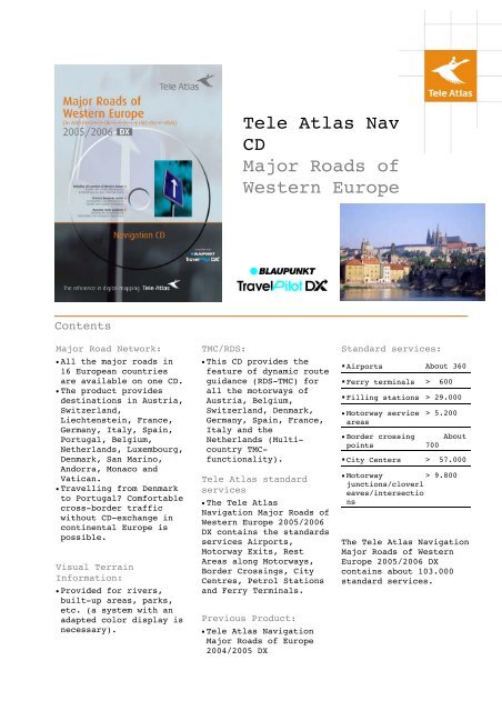 Tele Atlas Navigation CD Major Roads of Western Europe