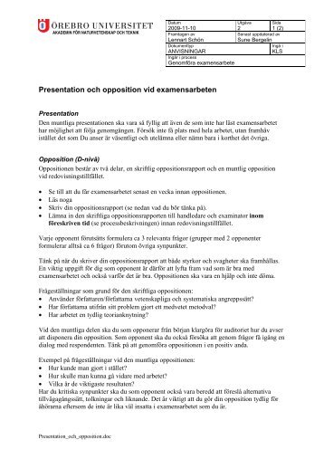 Presentation och opposition vid examensarbeten