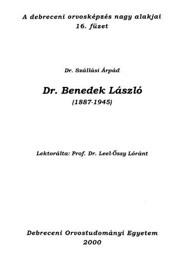 Dr. Benedek LÃ¡szlÃ³