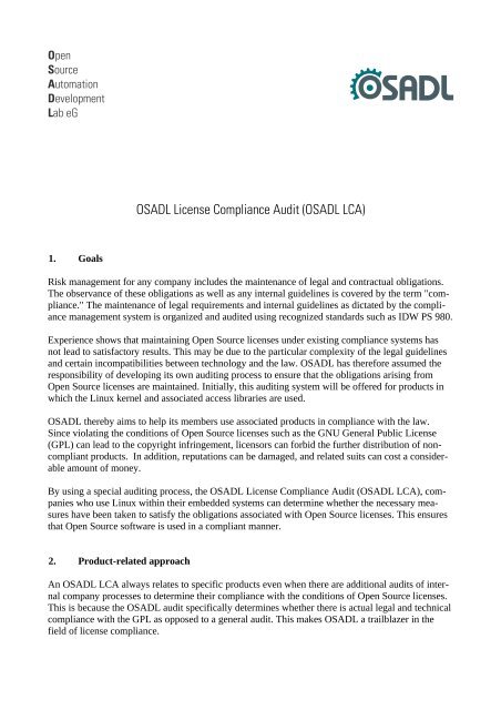 OSADL License Compliance Audit (OSADL LCA)