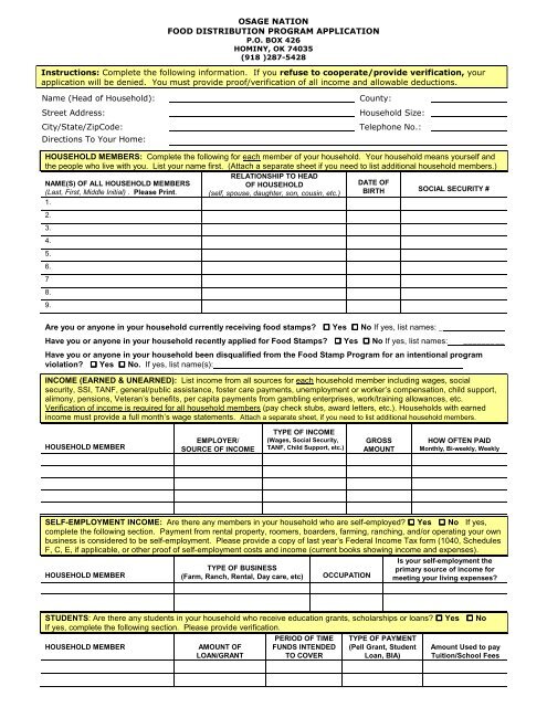 FDPIR APPLICATION FORM 0310 - Osage Nation