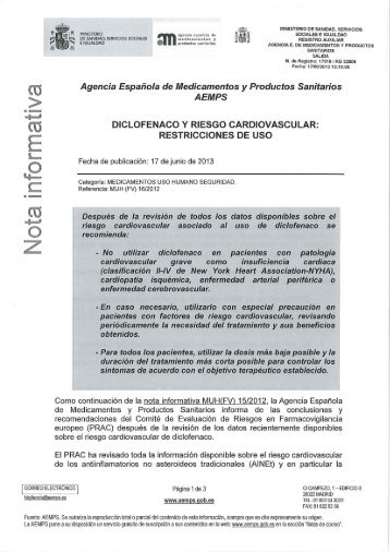 Diclofenaco y riesgo cardiovascular: restricciones de uso. - Osakidetza